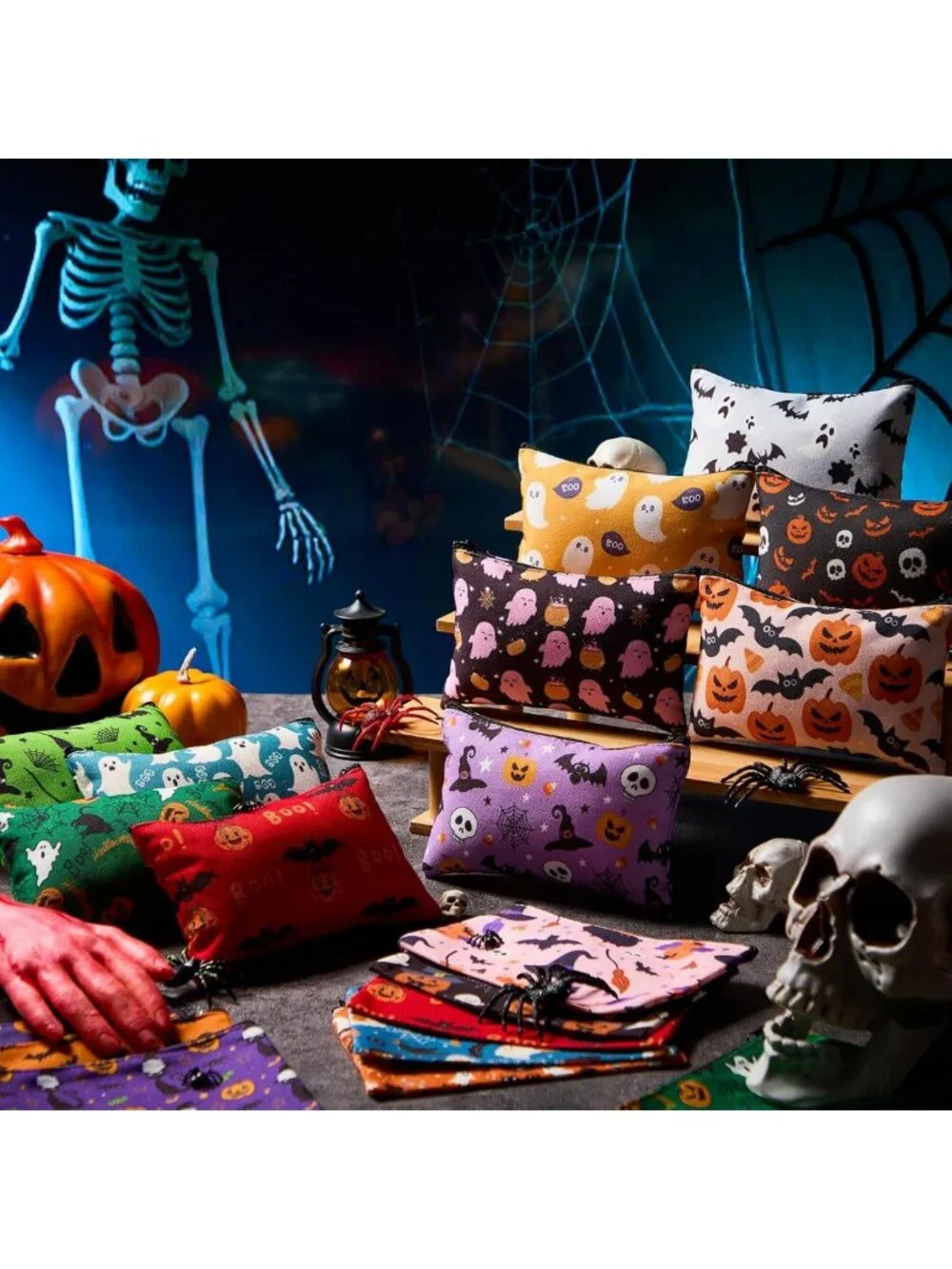 48 Pcs Halloween Makeup Bags | Spooky Cosmetic Zipper Pouches for Party & Gifts